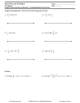 worksheet fractions graph and evaluate rational numbers pre algebra printable