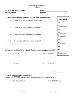 PDF: Pre-Algebra - ratios, proportions, unit rates