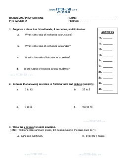 Worksheet: Ratios, Unit Rates, and Proportions | Pre-Algebra Printable