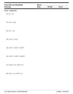 Worksheet: Factoring Polynomials | Pre-Algebra Printable