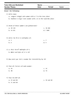PDF: Pre-Algebra, Middle School Math, 7th Grade Math, 8th Grade Math - factors, prime factorization, lcm, gcf, palindromes