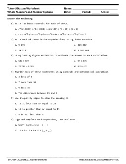 Worksheet: Whole Numbers & Number Systems - Expanded Form ...