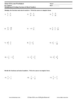 PDF: Pre-Algebra - fractions, mixed numbers