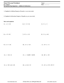 Addition Equation Worksheets - addition principal of equality solving ...