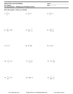 Worksheet: Solving One-Step Equations With Fractions using
