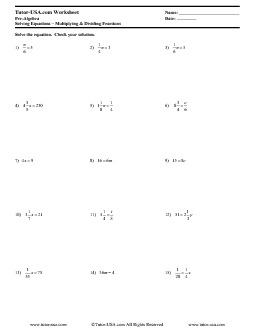 Worksheet Solving One Step Equations With Fractions Using